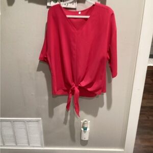 EUC - Amazon - Women's Hot Pink V-Neck Blouse - Sz 2x!!!